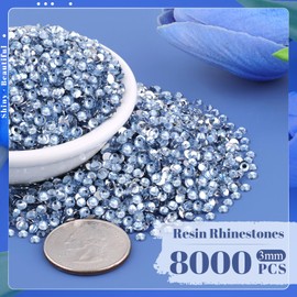 8000PCS 3mm Resin Rhinestones in Bulk (Light Blue), Bedazzling Flatback Crystals Rhinestones for Crafting DIY Nail Decoration, Gems Diomand Charms for Tumbler Shoes Clothing Fabric