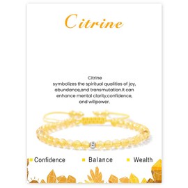 Uwiyo Beaded Bracelet for Women, 4mm Crystal Bracelet Adjustable Natural Stone Bracelets Yoga Gemstone Stone Beaded Bracelets for Birthday Christmas Valentine's Day Gifts (Citrine)
