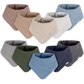 Gerber Baby Unisex Muslin Bandana Bibs 10-Pack, Solid Nature, One Size
