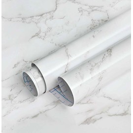 Feisoon Grey White Marble Contact Paper Glossy Marble Peel and Stick Wallpaper Self Adhesive Wallpaper Glossy Waterproof Wallpaper DIY Removable Contact Paper for Bathroom Countertop Decor 15.7"x78.7"