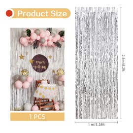 1 Pack 3.2ft x 8.2ft Silver Foil Fringe Curtain, Tinsel Curtains for Birthday Party Wedding, Party Door Curtain Silver Backdrop Streamers Photobooth Props Party Decorations Accessories (Silver)
