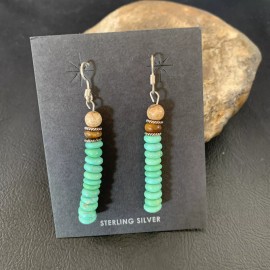 handmade Green Turquoise & Picture Jasper Bead Navajo Sterling Silver Earrings 04080