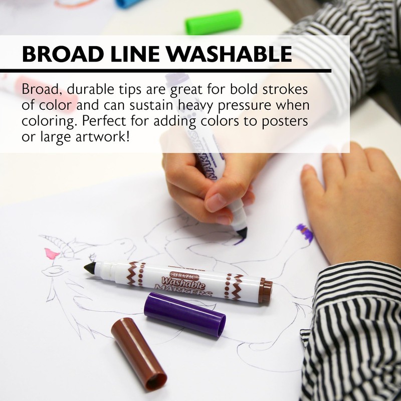 BAZIC Products Washable Markers Broad Line 8 Color Jumbo Size