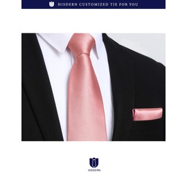 Hisdern TL-01S Men's Plain Necktie, Pocket Square Gift, Silky Sheen, 15 Colors, Washable, Business, Weddings, Graduation Gift, 11 pink, Free Size
