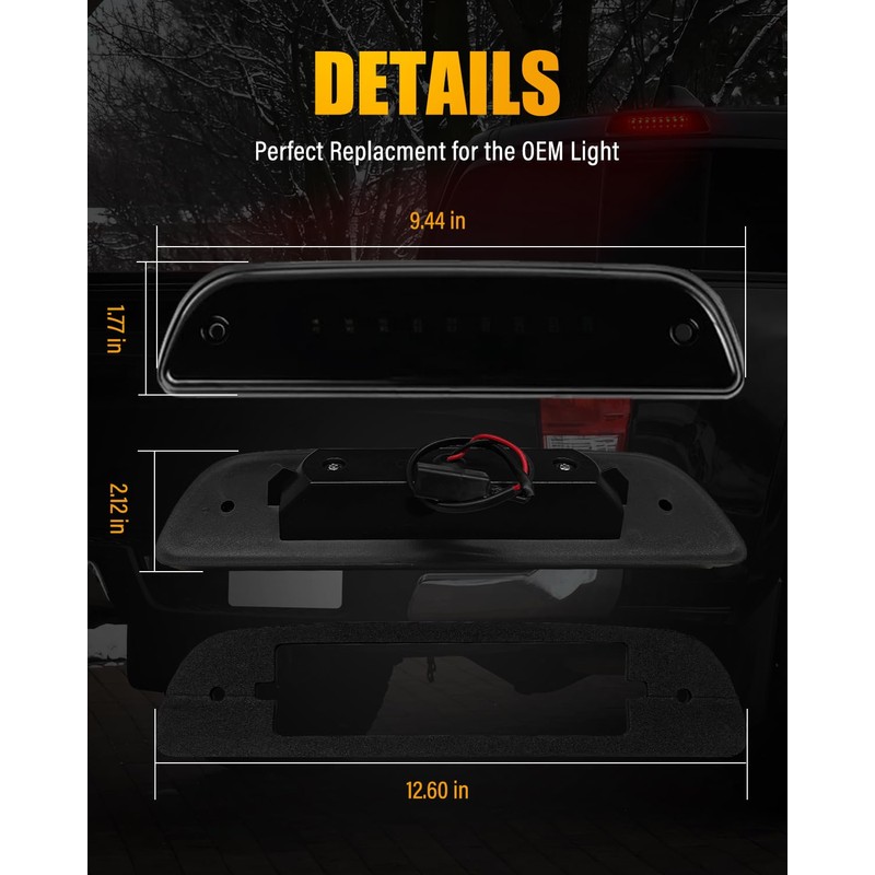 LESAUCE 2025 Upgraded Third Brake Light Smoked Compatible with 1995-2017