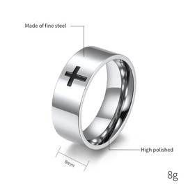 Aprila Men's Cross Ring Stainless Steel Silver 8mm Faith Engagement Wedding Promise Band Ring Jewelry size 9