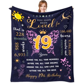 Paihvcn 19th Birthday Gifts for Girls, Gifts for 19 Year Old Female, 19th Birthday Decorations, 19 Year Old Girl Gifts, Gifts for 19 Year Old Girl Throw Blanket 60"x50"