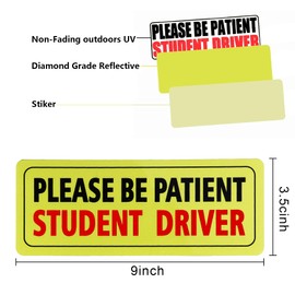 JUSTTOP 3pcs Student Driver Sticker for Car, Please Be Patient Student Driver Stickers, New Drivers Sticker,Non magnetic Reflective Rookie Driver Bumper Sticker(Black&Red)