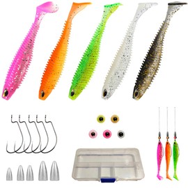Fishing Soft Lures Set 7.5cm Crappie Lures Plastic 4.8g Perch Jig Lures with Heads Hooks Fishing Baits for Sea Bass Freshwater Saltwater Pike Trout Perch