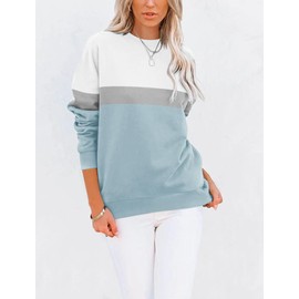 TICTICMIMI Women's Casual Long Sleeve Color Block/Solid Tops Crewneck Sweatshirts Cute Loose Fit Pullovers With Pockets A-blue