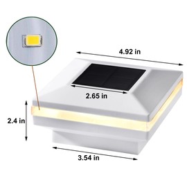 Dynaming 12 Pack Solar Post Lights, Outdoor Solar Powered Decorative Post Cap Light, White Shell & Warm White LED Lighting for Fence Deck Patio, Only Fit 3.5"x3.5" Wooden Posts