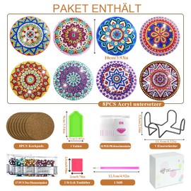 SKENGWEL Pack of 8 DIY Diamond Painting Coasters with Holder, Diamond Craft Set and Craft Set Adults for Diamond Painting Adults and Diamond Painting Children