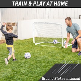 GoSports Team Tone 4 ft x 3 ft Portable Soccer Goal for Kids - Pop Up Net for Backyard - White