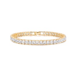 GOOGAS Princess cut Cubic Zirconia cz Simulated Diamond Gold Bezel Tennis Bracelet for Women 16cm