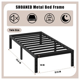 SHOANED Twin Metal Bed Frame - 14 Inch Tall Heavy Duty Bedframe Black Basic Steel Slats Platform No Box Spring Needed/Easy Assembly/Noise Free