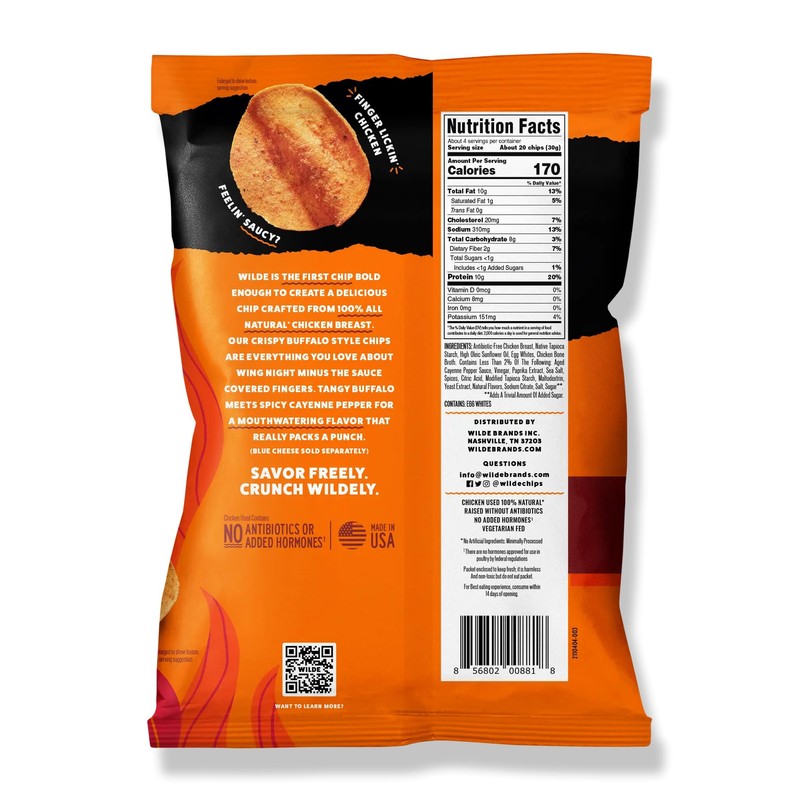 WILDE. Buffalo Chicken Protein Chips, Thin and Crispy, High Protein,