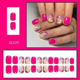 Pink Press on Nails Short Square Fake Nails with Floral designs Summer False Nails Glossy Full Cover Acrylic Nails Reusable Glue on Nails for Women Gel Stick on Nails 24pcs