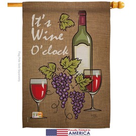 Breeze Decor Wine It's House Flag Dowel Set Beverages Drink Fruits Cheese Sangria White Red Rose Dessert Sparkling Small Decorative Gift Yard Banner Made in USA 28 X 40