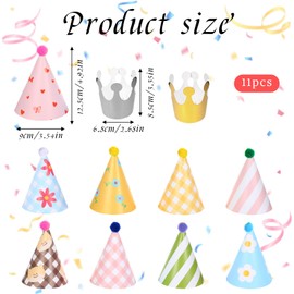 Mini Party Hats Set 11Pcs Dog Party Hat Reusable Cat Birthday Hat with Pompons Hats and Crowns Partys Time Mini Pet Accessories for Kittens Rabbits Dogs Small Animals Friends