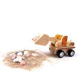 Udeas Wooden Wheel Loader Toy for Children from 3 Years, with Swivel Axle, Carved Wheels & Bright Colours - Sand Construction Vehicle