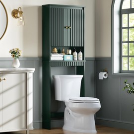 Baztin Over The Toilet Storage Cabinet, Over The Toilet Storage with Fluted Door Over The Toilet Cabinet with Adjustable Shelf Above The Toilet Storage Cabinet for Bathroom Organizer, Forest Green