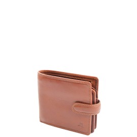 Mens Real Leather Stud Fastening Wallet Coins Notes RFID Photo ID HOL242 Tan