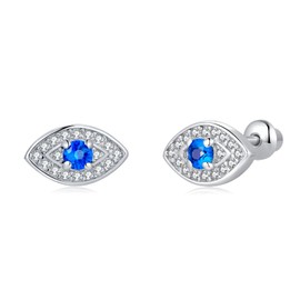 Sterling Silver Evil Eye Stud Earrings for Girls Women - Hypoallergenic Screw Backs Evil Eye Earrings Evil Eye Gifts