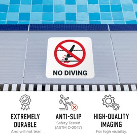 Sigo Signs, No Diving Vinyl Adhesive Pool Depth Marker, (SI-7450) 6x6 inches, Pool Marker Anti Slip, Made in USA
