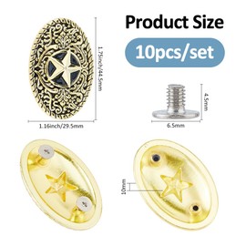 SUPERFINDINGS 10Pcs Antique Golden Stars Bag Decorative Clasps Oval Badge Decorative Buckle Alloy Hat Floret Buckles with Iron Screws DIY Leather Goods Decoration Accessories, 29.5x44.5x10mm
