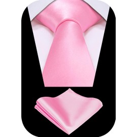 TIE G Solid Satin Color Formal Necktie and Pocket Square Sets in Gift Box (Hot Pink)