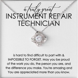 Instrument Repair Technician Necklace Message Card Box Love Knot Mahogany - Hard To Find Difficult - Jewelry For Women Appreciation Farewell