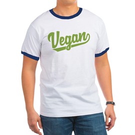 CafePress Vegan Ringer T Men's Vintage Ringer T-Shirt Navy/White