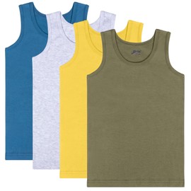 Brix Toddler Boys Tank Tops – 4-Pack Cotton Shirts Comfort Undershirts Toddler Clothes. (4 years, Grey, Yellow, Olive Green, Teal Blue)