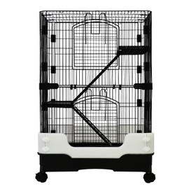 Homey Pet 3 Levels Chinchilla Ferret Pet Crate Small Animals Cages for Rat, Hamster, Guinea Pig, Squirrel, Include Caster Tray and Urine Guard (Black)