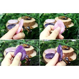 4PCS Thumb Worry Stone Healing Crystals Sets Amethyst Tiger's Eye Rose Quartz Obsidian Hand Carved Stones Gemstone Pocket Natural Meditation Reiki Water Drop Shaped Palm Stone for Anxiety Therapy