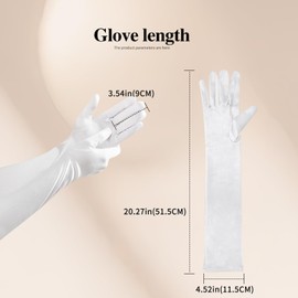 Feelorna Long Opera Party Gloves for Women, Fashion Party Gloves Costume Elbow Length Stretchy Satin Glove (White, One Size)