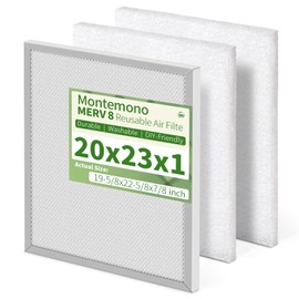 Montemono 20x23x1 Reusable Air Filter MERV 8 Washable Furnace & AC Filter with 2 Extra Media Pads, Aluminum Electrostatic Air Filters for Home, Fits HVAC System, Air Conditioner, Air Handler