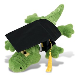 DolliBu Green Alligator Small Graduation Plush Toy - Super Soft Graduation Stuffed Animal Dress Up with Gown and Cap with Tassel - Graduation Gift with Personalization - 14 Inches