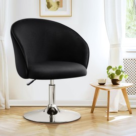 Furniliving Makeup Vanity Chair, Flexible Round-Back Accent Chair with Plated Frame, Height Adjustable Swivel Chairs for Living Room Charming Chair Lounge Pub Bar (Black)