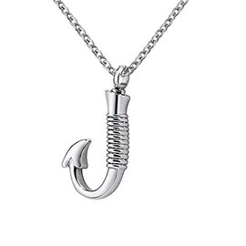 Korliya Urn Necklace for Ashes Fish Hook Stainless Memorial Pendant Cremation Keepsake Steel Jewelry with Fill Kit