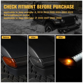 LitMiRaCle - Luz de marcador lateral LED para Jeep Wrangler JL y Gladiator JT 2018 2019 2020 2021 2022 2023, lente ahumada ámbar guardabarros accesorios de luz Plug & Play
