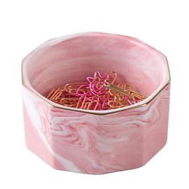 YOSCO Paper Clip Holder Ceramic Marbling Paper Clip Dispenser for Desk Paper Clip Organizer Office Binder Clip Holder (Pink)