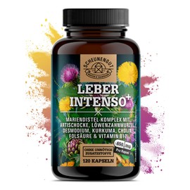 Scheunengut LIVER INTENSO?+ Liver Capsules High Dose - IMPORTANT: Laboratory-tested with choline, milk thistle, artichoke, dandelion, desmodium PLUS 80% silymarin and 5% cynarin -DE- SCHEUNENGUT?