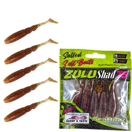 SEABUZZ Rubber Fish Fishing Lure Set Zulu Shad 5 Pieces x 75 mm - Pike Zander Perch Rubber Bait - Trout & Catfish Artificial Bait - Predator Fish Fishing Set - Fresh and Saltwater Fishing Equipment