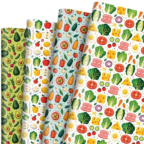Pineraap Vegetable Salad Wrapping Paper 12 Sheets Veggie-Themed Designs Gift