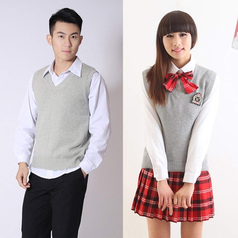 EIMEI School Uniform Vest, Sleeveless, Plain, Loose Fit, Knit, All