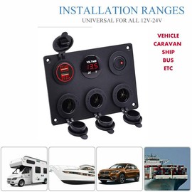 Riloer 12 V Car Control Switch Panel Voltmeter Dual USB Charger Blue/Green/Red LED Light