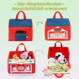 OUOZZZ Farm Stuffed Animals Toys Set for Toddlers 1 2 3 Year Old Soft Plush Playhouse with Sensory Tractor, Animal Friends with Bell Sound & Activity Mat – Portable Toy Gift for Baby Boys & Girls 9.4"