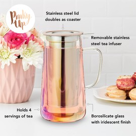 Pinky Up Annika Glass Teapot - Tea Glass Pot Infuser and Tea Kettle for Loose Tea, 33oz Iridescent