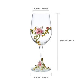 MEIGLQEA Wine Glasses Set of 2, Handcrafted Enamel Flower Red Wine Glasses Champagne Glasses Pretty Floral Goblets for Women Mom Friends Mothers Wife Valentines Day (Pink)